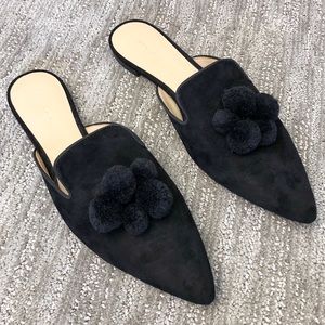 Ann Taylor - Black Pom Pom Slides Mules